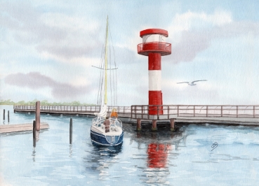 Poster DIN-A3 Aquarell Maritim Kunst Druck Kunstdruck Ostsee - Leuchtturm Eckernförde - EKF1 Schleimünde Schlei Kappeln